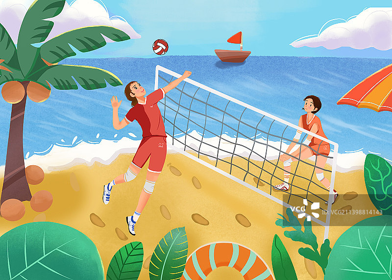 沙滩排球比赛插画图片素材