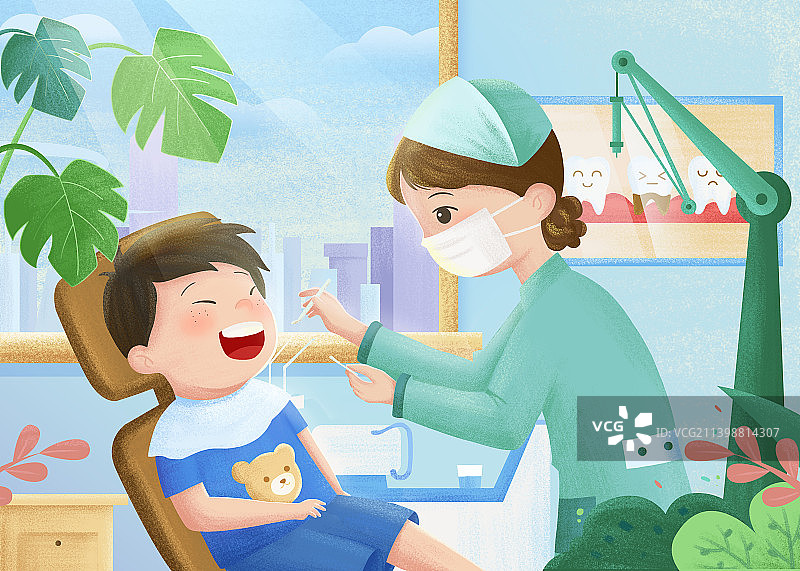 牙科医生给小男孩检查牙齿图片素材