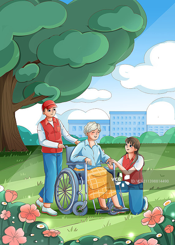 关爱老年人插画图片素材