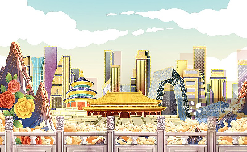 北京城市风景插画图片素材