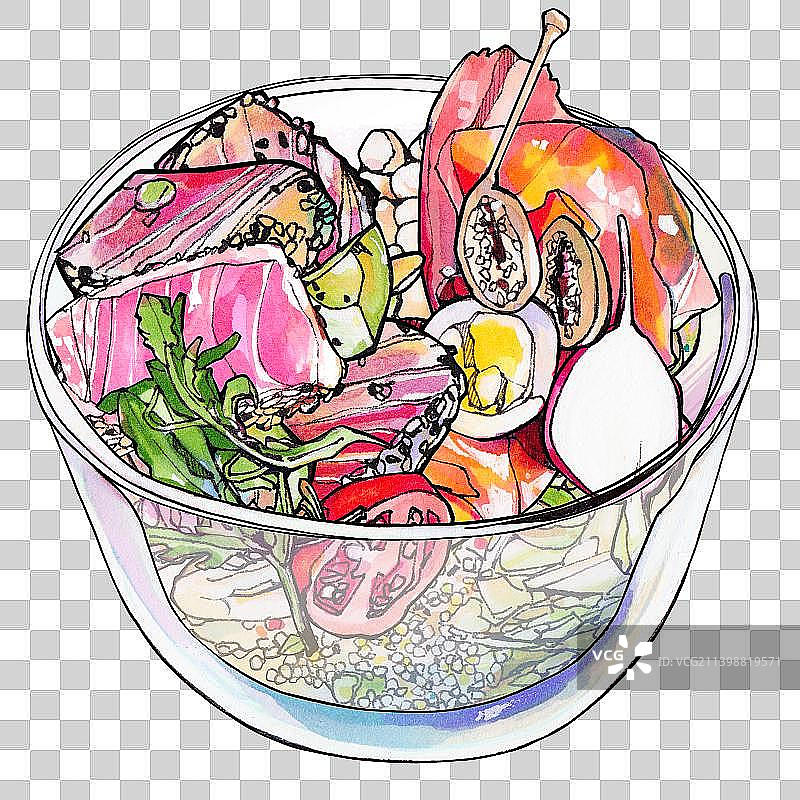 吞拿鱼 早午餐 杯 轻食 健康 减脂餐 减肥 素食 美食手绘插画图片素材