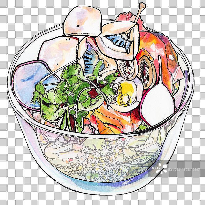 蘑菇 沙拉 轻食 健康 减脂餐 减肥 素食 美食手绘插画图片素材