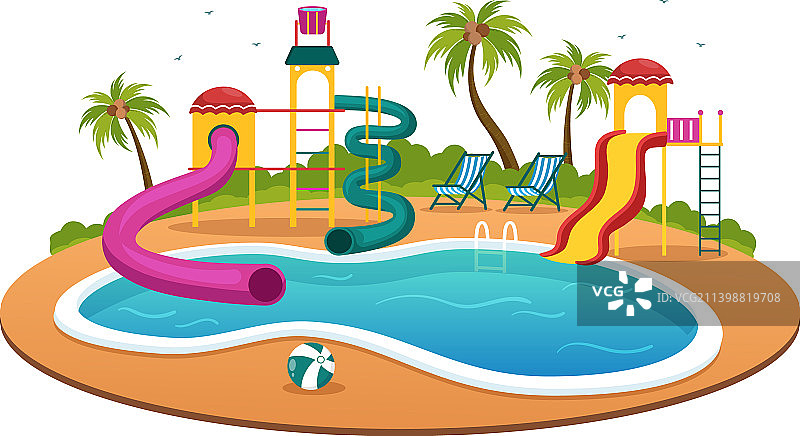 带游泳池和滑梯的水上乐园图片素材