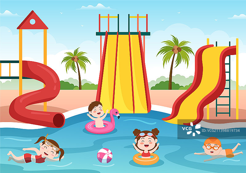 带游泳池和滑梯的水上乐园图片素材