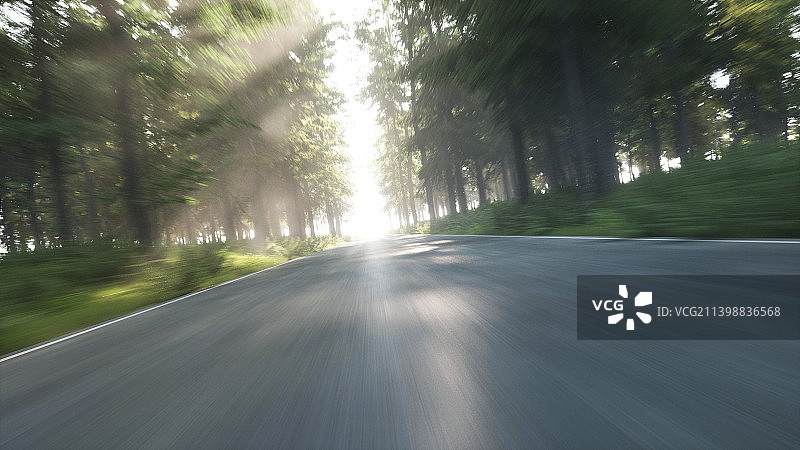 汽车丛林森林公路赛道竞速比赛逆光3d渲染背景图片素材