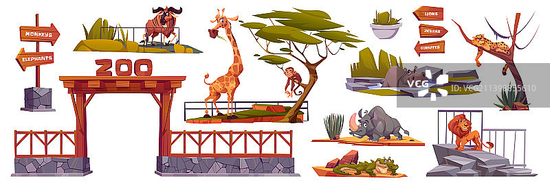 卡通动物园景观元素合集图片素材
