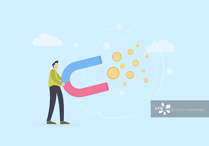 磁铁吸金概念卡通图片素材