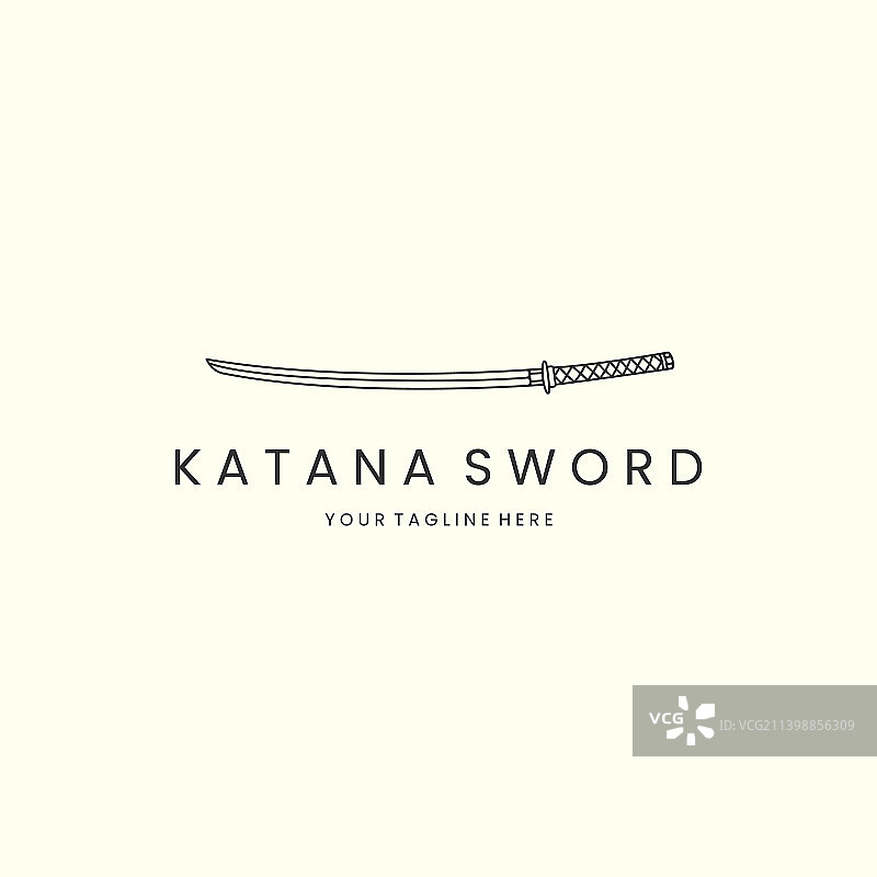 武士刀线条艺术风格标志模板图片素材