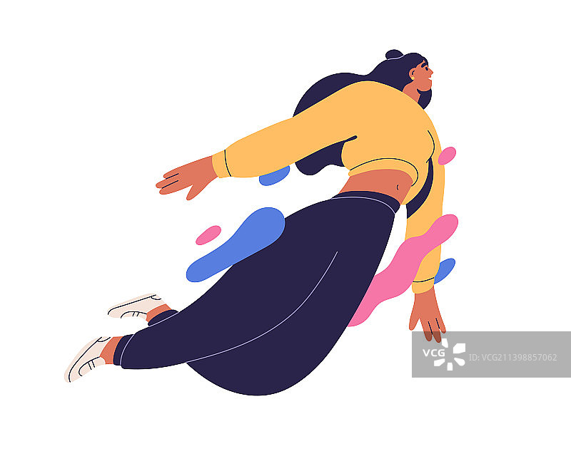 快乐自由的女人漂浮在空中图片素材