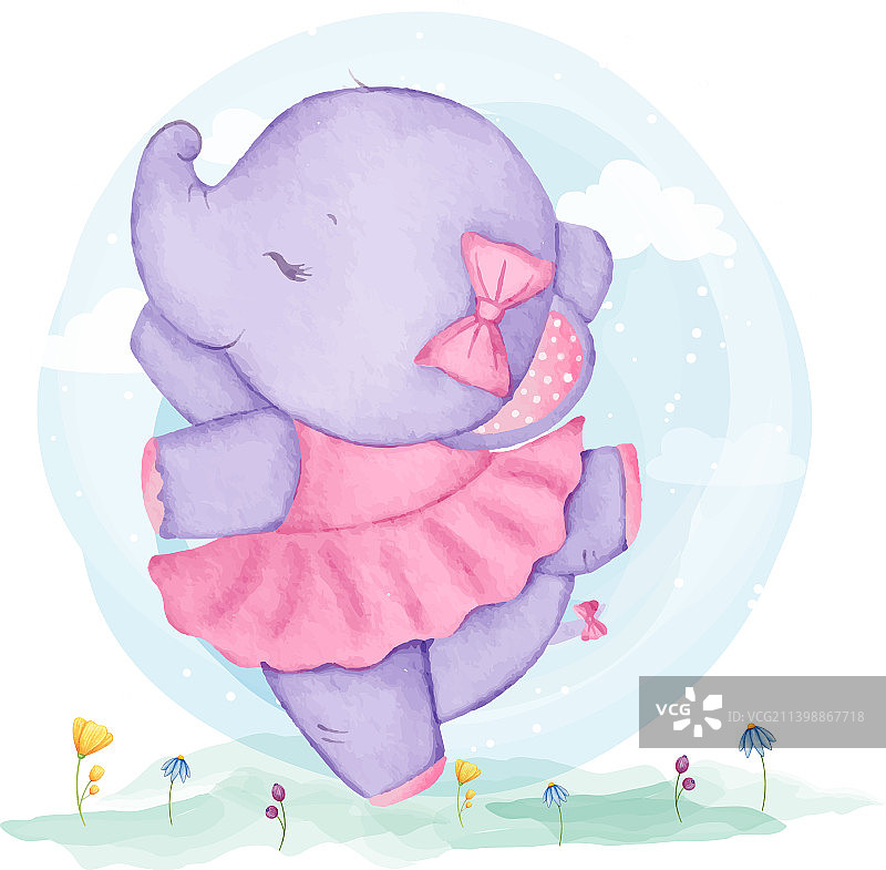 可爱的水彩跳舞小象图片素材