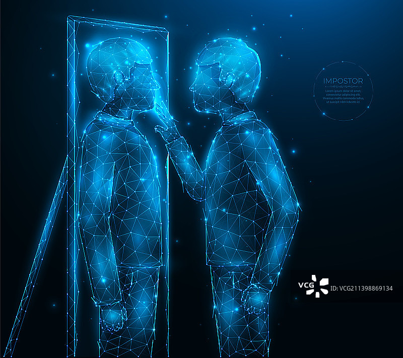 站在镜子旁的行人多边形图案图片素材