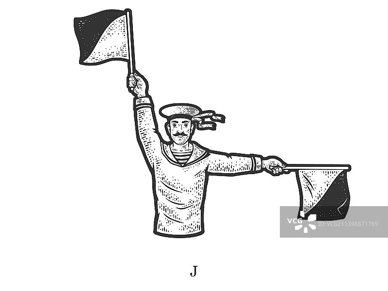 旗语字母J示意图图片素材