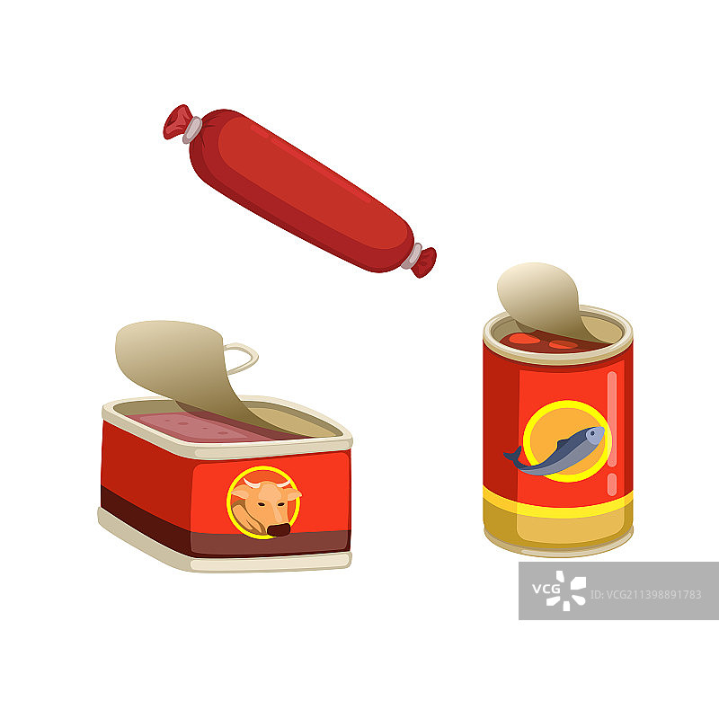 罐头食品沙丁鱼香肠符号套装图片素材