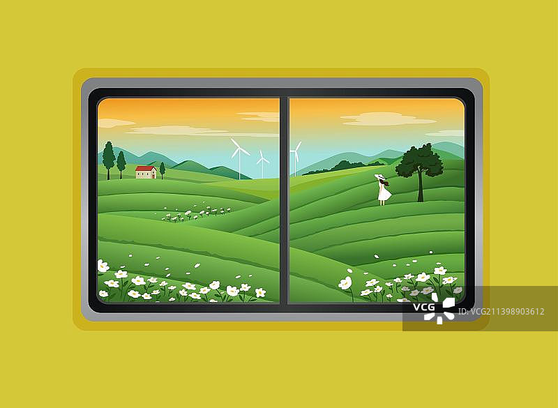 火车窗外的绿茶园风光图片素材