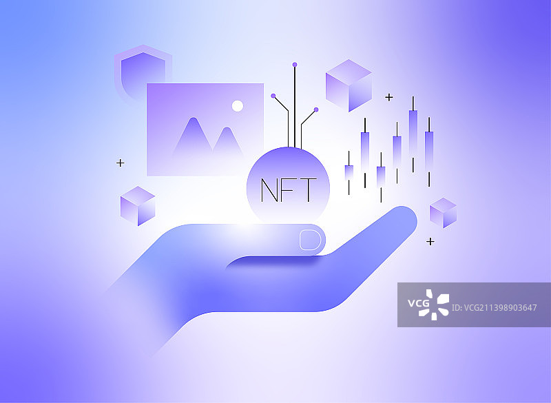 未来科技：手上的NFT令牌图片素材