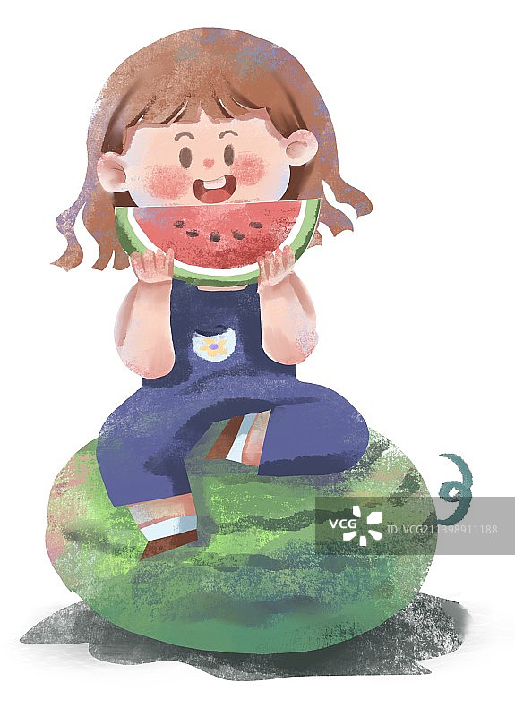吃西瓜的小女孩图片素材