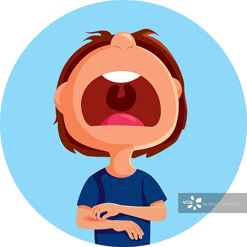 男孩因瘙痒的皮疹而痛苦尖叫图片素材