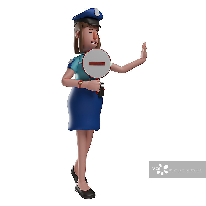 举着停止标志的3D卡通女警察图片素材