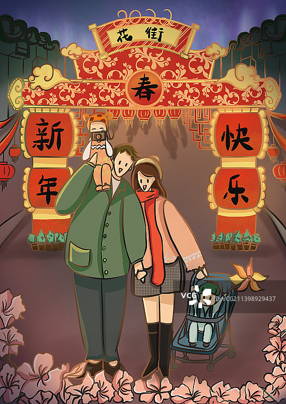 春节逛花街图片素材