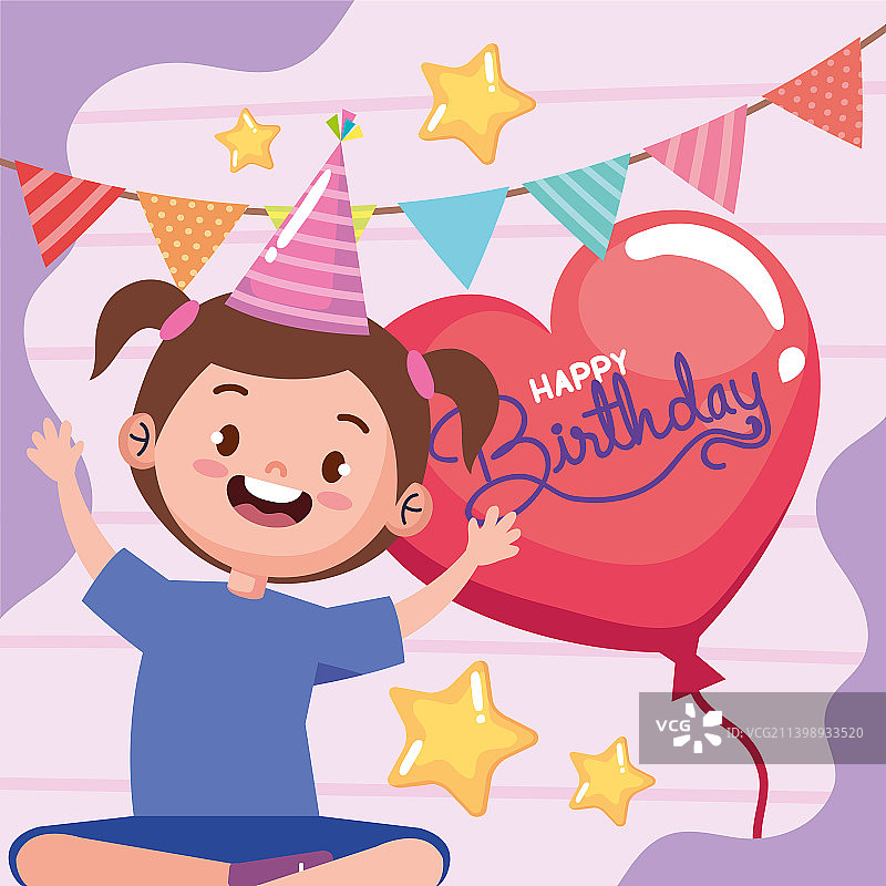 生日快乐字样与女孩图片素材