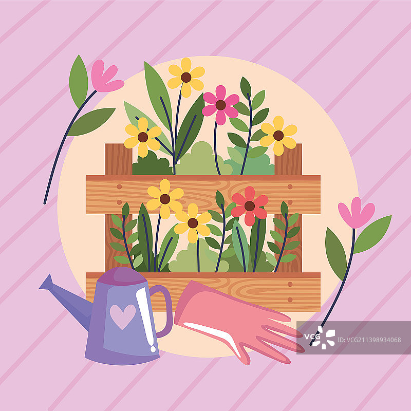 带洒水器的篮子鲜花园艺图片素材