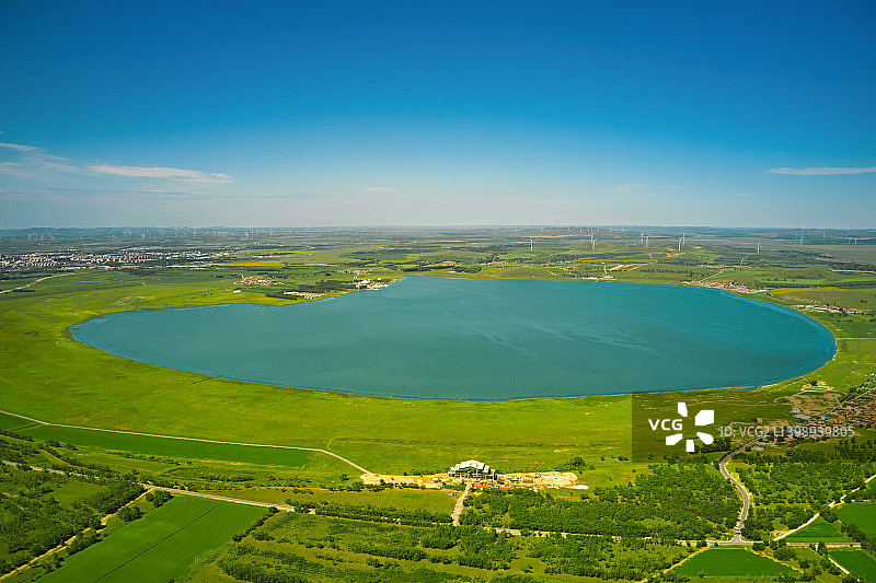 河北省沽源县库伦淖湖航拍全景图片素材