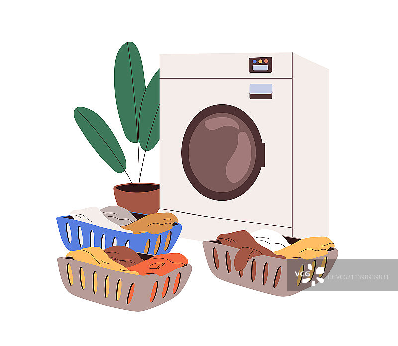 洗衣概念：洗衣机和脏衣服图片素材