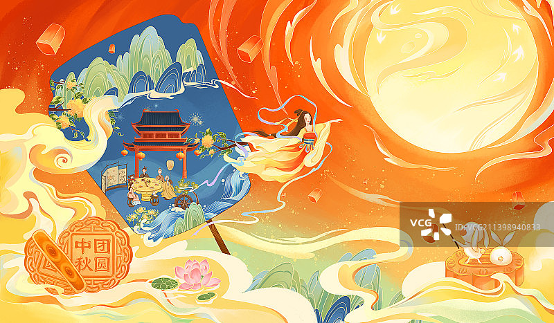 月满中秋嫦娥奔月插画图片素材