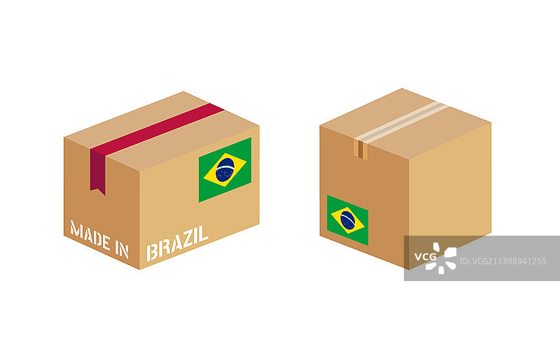 带有巴西国旗图标的纸板运输盒图片素材