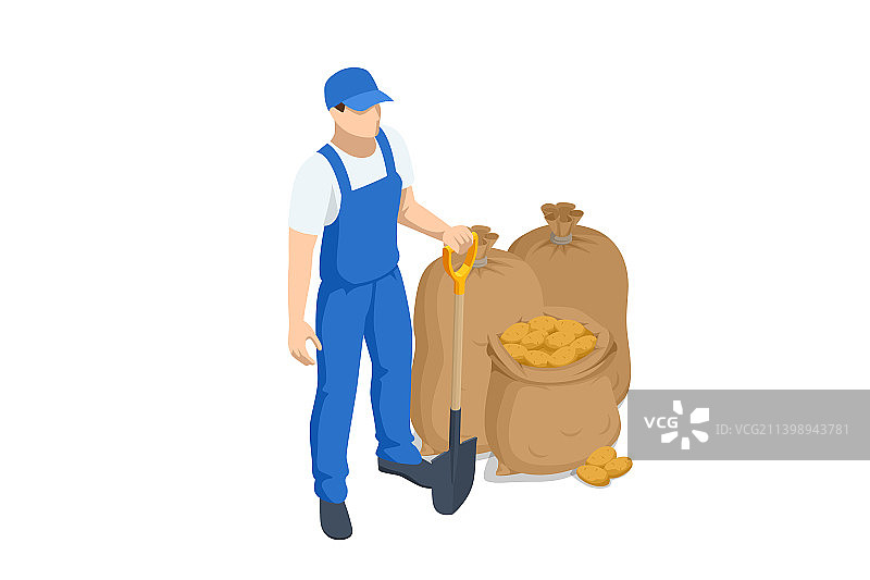 2.5D农民种植土豆图片素材