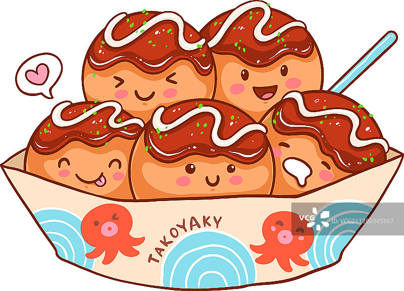 可爱的章鱼烧卡通日本食物图片素材