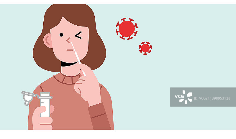 用鼻拭子取样的女人图片素材