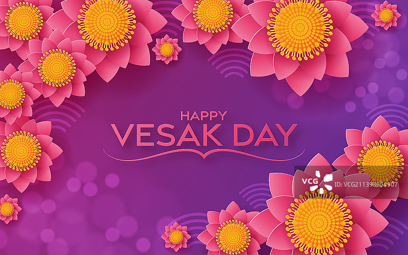 卫塞节快乐莲花祝福卡片图片素材