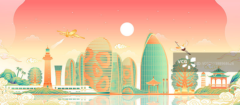 海南三亚城市建筑群矢量插画图片素材