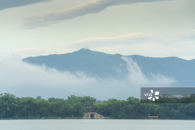 夏天北京颐和园云雾霞光图片素材