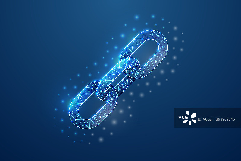 蓝色低多边形风格3D链条符号图片素材