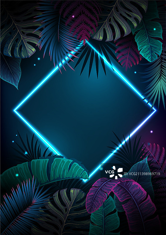 夏季背景：荧光热带树叶图片素材