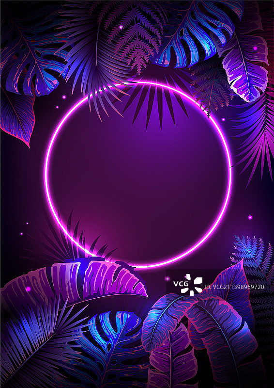 夏季背景：荧光热带树叶图片素材