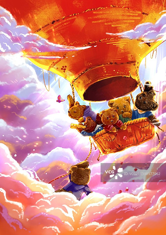 云间热气球小熊图片素材
