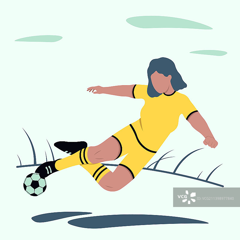 蓝头发的女人在踢足球图片素材
