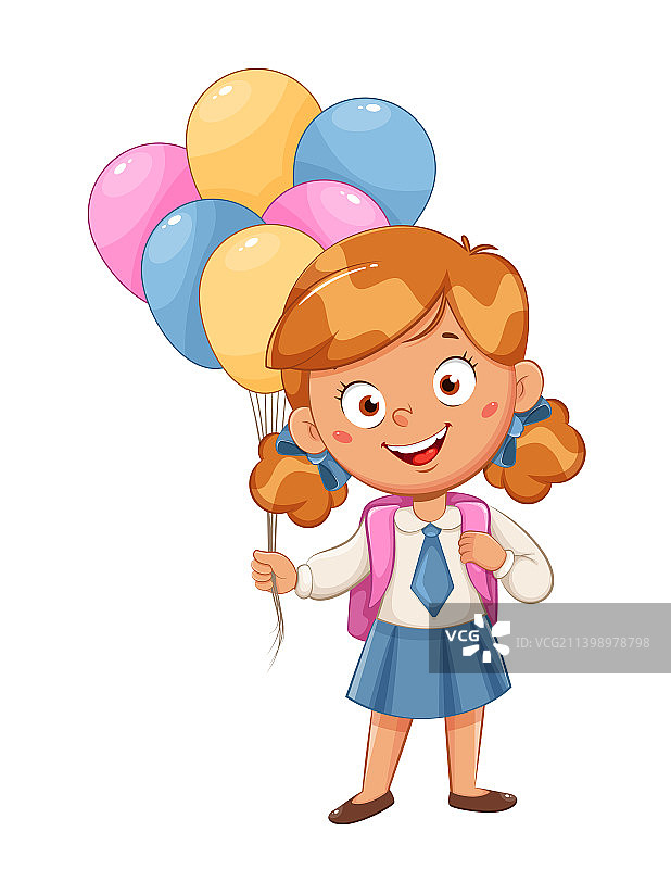 拿着气球的可爱女学生图片素材