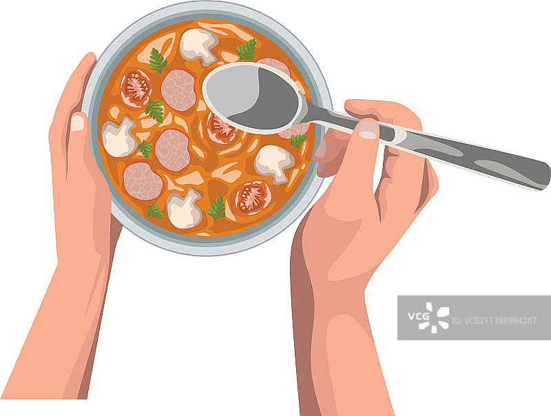 手捧蘑菇汤图片素材