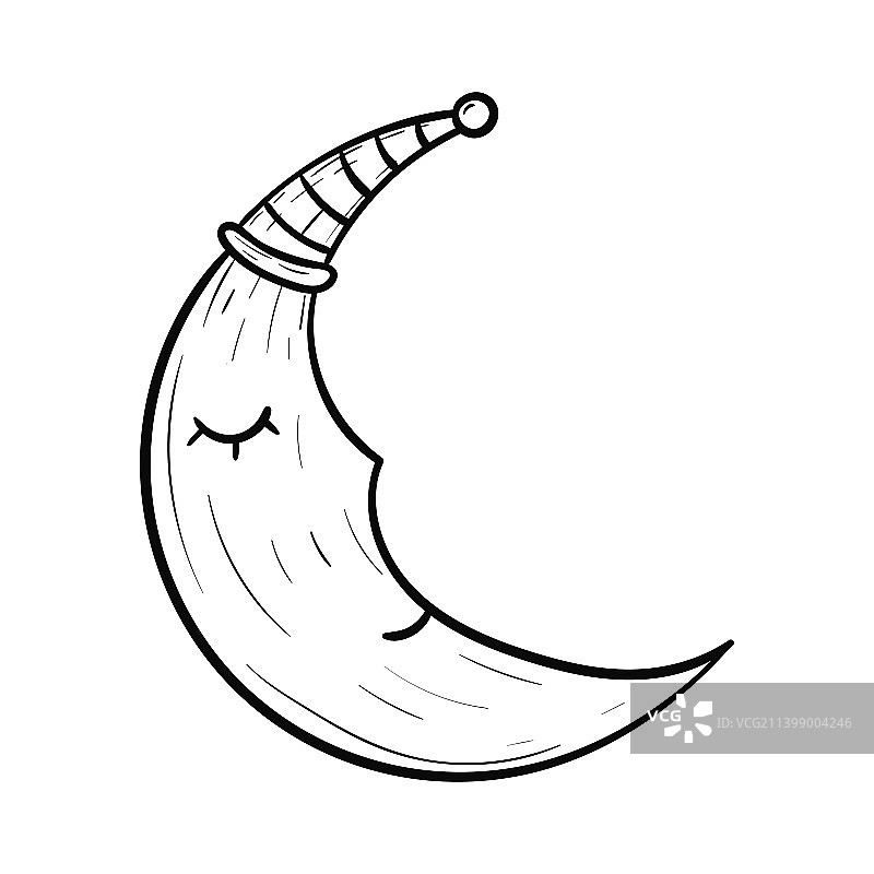 戴着睡帽的可爱卡通月牙图片素材