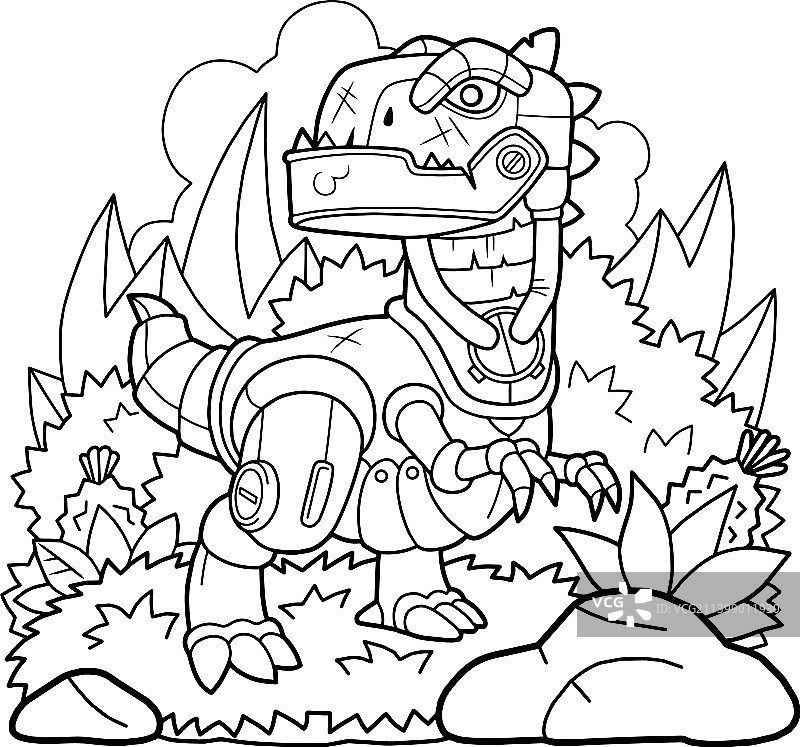 儿童趣味机器人恐龙填色书图片素材