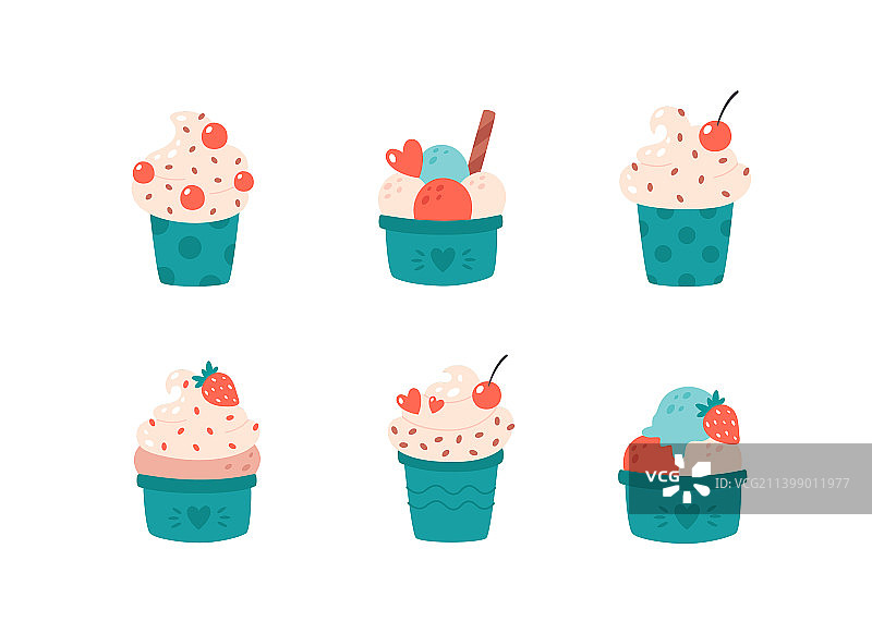 草莓樱桃杯装冰淇淋合集图片素材