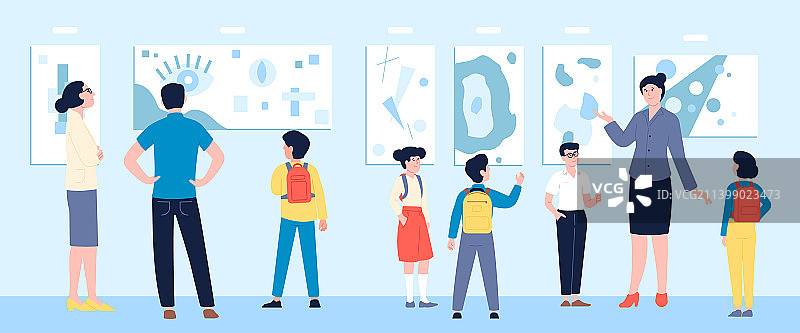 博物馆里的儿童与老师艺术之旅图片素材