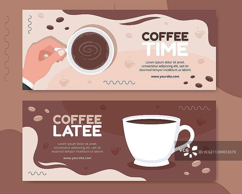 咖啡杯banner模板扁平卡通背景图片素材
