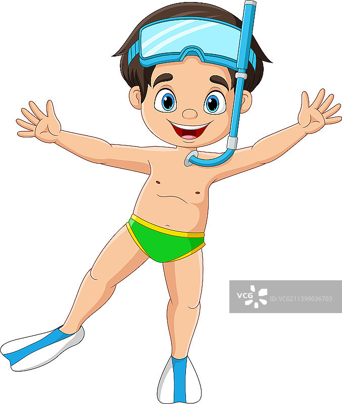 卡通小男孩与潜水装备图片素材