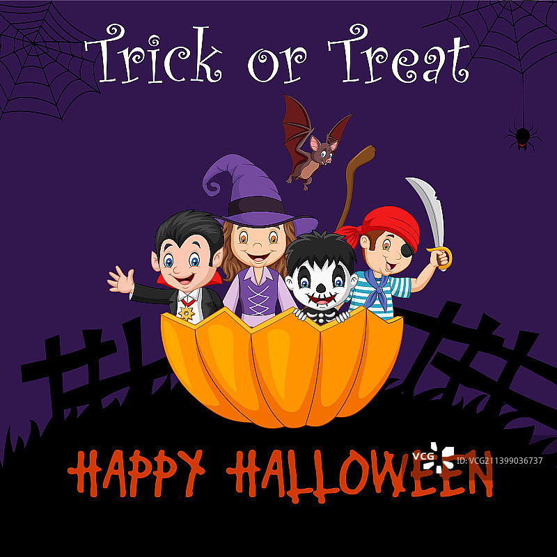 一群穿着万圣节服装坐着的孩子图片素材