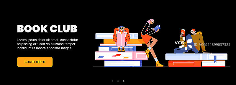 读书俱乐部网页banner，人们在阅读图片素材